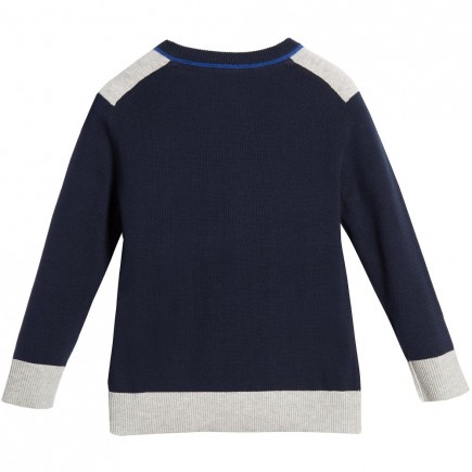 BOSS Boys Navy Blue V-Neck Cotton Sweater