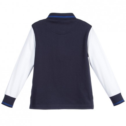 BOSS Boys Navy Blue & White Cotton Polo Shirt