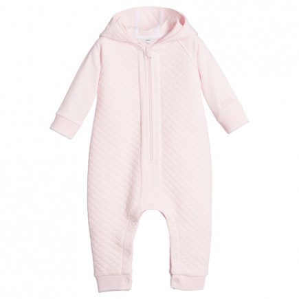 BOSS Girls Pink Quilted Babysuit with Hood