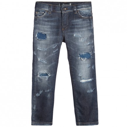 DOLCE & GABBANA Boys Blue Distressed Denim Jeans