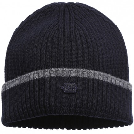 DOLCE & GABBANA Boys Navy Blue Ribbed Wool Knitted Hat