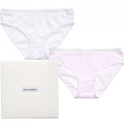DOLCE & GABBANA Girls Pink & White Cotton Knickers (Pack of 2)