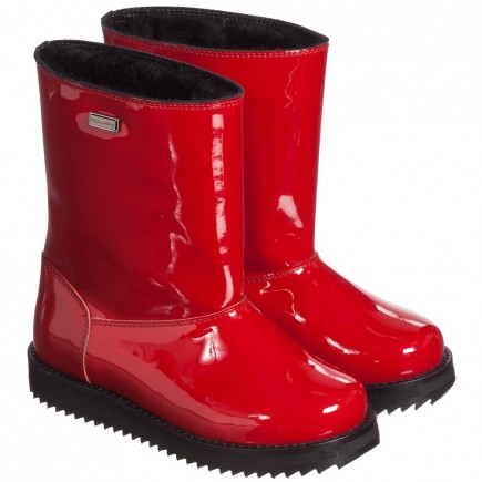 DOLCE & GABBANA Girls Red Patent Leather & Fur Lined Boots
