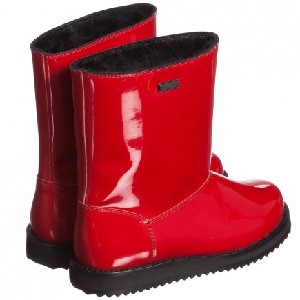 DOLCE & GABBANA Girls Red Patent Leather & Fur Lined Boots