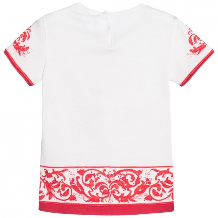 DOLCE & GABBANA Girls White & Red Jewelled 'Majolica' T-Shirt