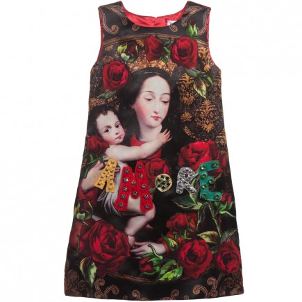 DOLCE & GABBANA Red 'Madonna & Child' Silk Brocade Dress