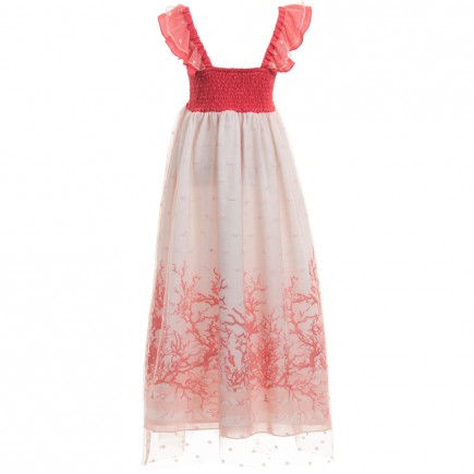 MISS BLUMARINE  Pink Maxi Dress with Sea Coral Print