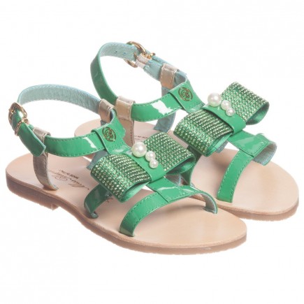 MISS BLUMARINE  Girls Green Patent Leather Sandals