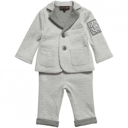 ROBERTO CAVALLI Baby Boys Grey Jersey Suit (2 Piece)