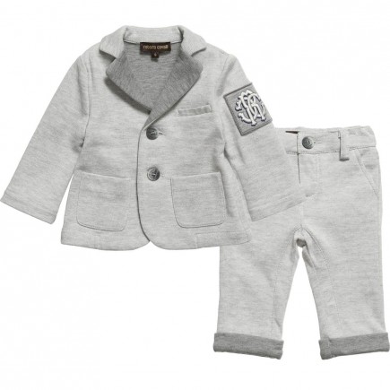 ROBERTO CAVALLI Baby Boys Grey Jersey Suit (2 Piece)