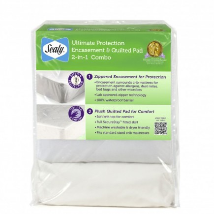  Sealy Ultimate Protection Encasement & Quilted Crib Mattress Pad 2-in-1 Combo Pack