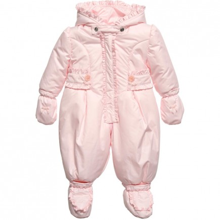 MISS BLUMARINE Baby Girl Pink Frilly Hooded Snowsuit