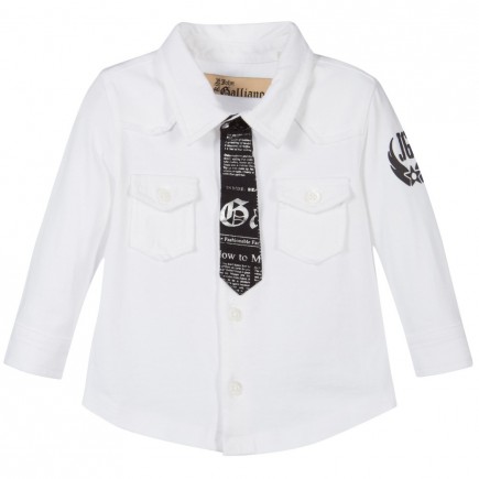 JOHN GALLIANO Baby Boys White Jersey Shirt with Tie Detail