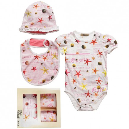 JOHN GALLIANO Baby Girls Pink Bodysuit, Hat and Bib Gift Set