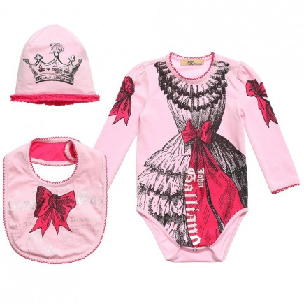 JOHN GALLIANO Baby Girls Pink Bodyvest, Hat & Bib Gift Set