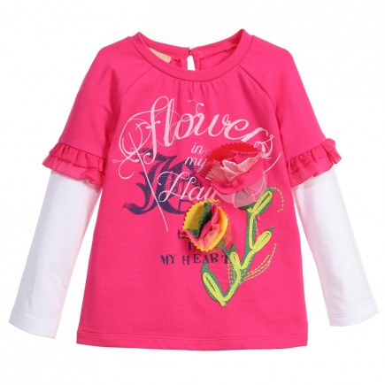 JOHN GALLIANO Girls Bright Pink Top With Floral Appliques