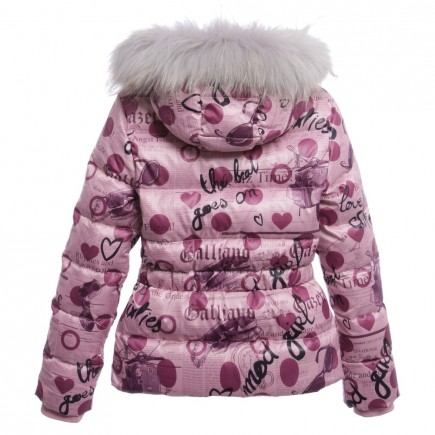 JOHN GALLIANO Girls Pink Down Padded Jacket & Fur Collar