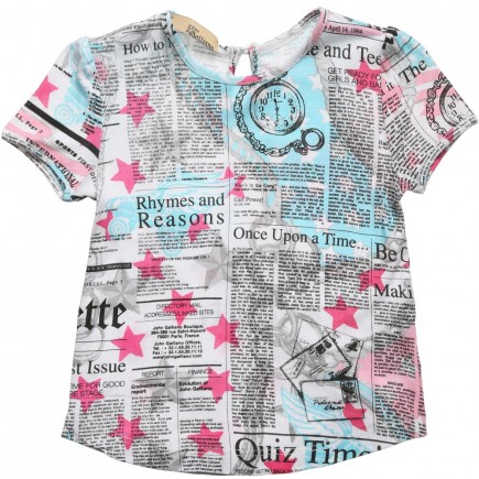 JOHN GALLIANO Baby Girls Pink & Blue Gazette Print T-Shirt