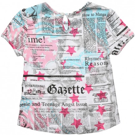 JOHN GALLIANO Baby Girls Pink & Blue Gazette Print T-Shirt