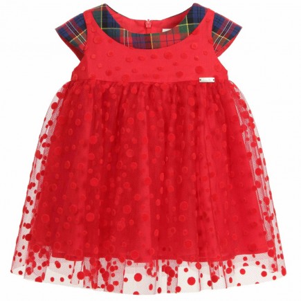 JUNIOR GAULTIER Baby Girls Red Tulle Dress with Tartan Trim