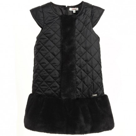 JUNIOR GAULTIER Black Quilted Dress with Synthetic Fur Skirt