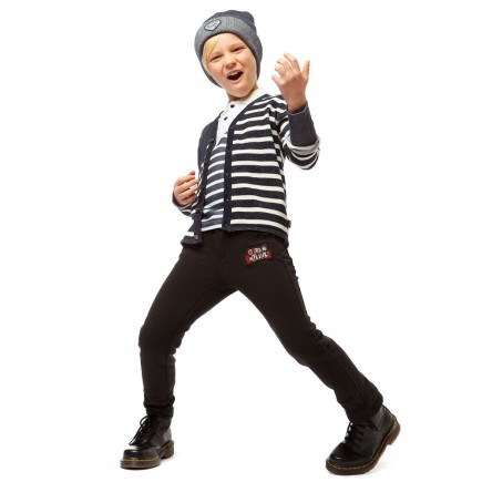 JUNIOR GAULTIER Boys Black Jersey Trousers with Check Trim
