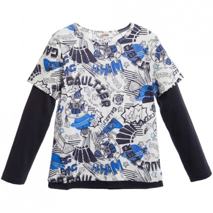 JUNIOR GAULTIER Boys Navy Blue Layered Top with Comic Print