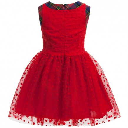 JUNIOR GAULTIER Red Spot Tulle Dress with Tartan