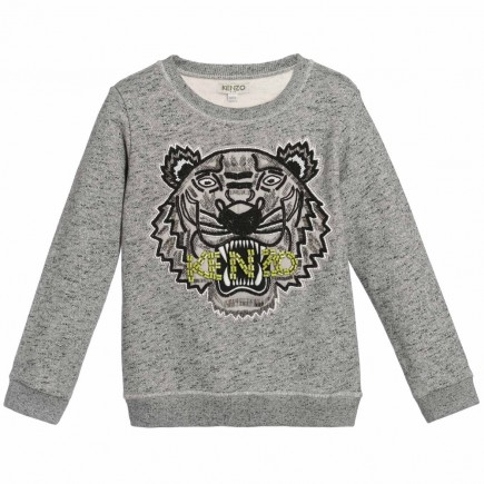KENZO Girls Grey Sequin Tiger Sweatshirt