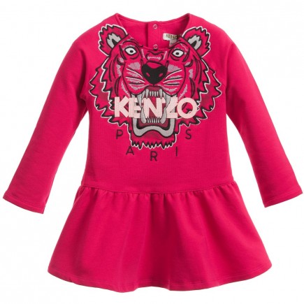 KENZO Girls Bright Pink Tiger Sweatshirt Dress