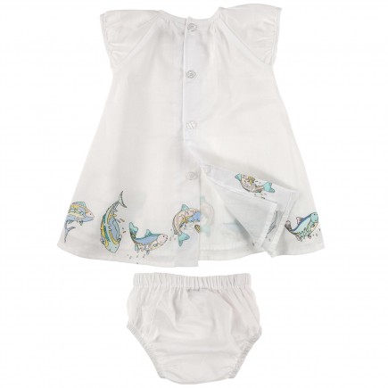 KENZO KIDS White cotton voile dress and bloomers
