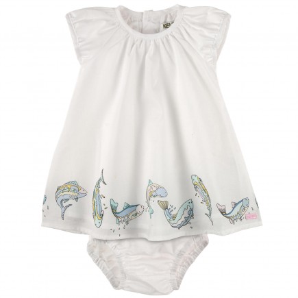 KENZO KIDS White cotton voile dress and bloomers