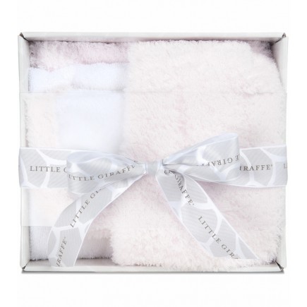Little Giraffe Splash & Dry Chenille Towel & Washcloth Set in Pink