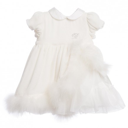 MISS BLUMARINE Baby Girls White Silk Velvet Dress