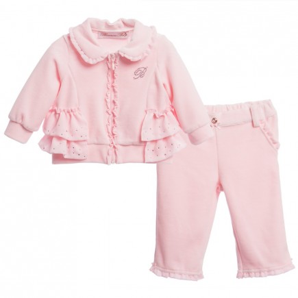 MISS BLUMARINE Baby Girls Pink Tracksuit with Frills