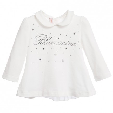 MISS BLUMARINE Baby Girls White Top with Diamante Logo