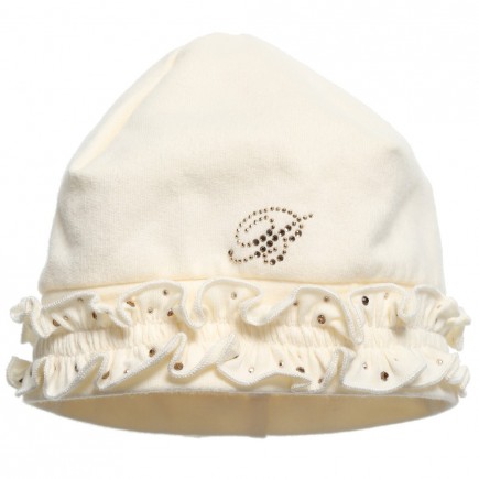 MISS BLUMARINE Baby Girls Ivory Hat with Diamanté Ruffle