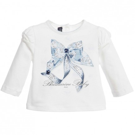 MISS BLUMARINE Baby Girls White Top with Blue Bow Print
