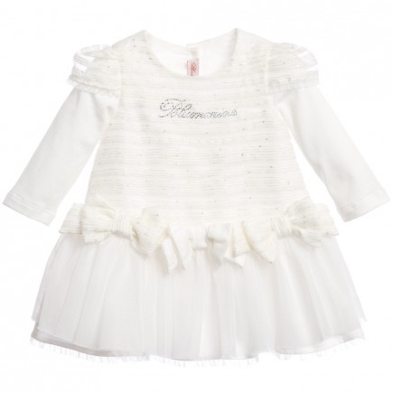 MISS BLUMARINE Baby Girls White Dress with Tulle & Bows