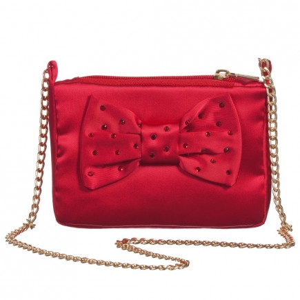 MISS BLUMARINE Girls Red Satin Bag with Diamante Bow (17cm)