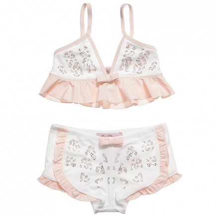 MISS BLUMARINE Girls White and Pink Diamante Bikini Set