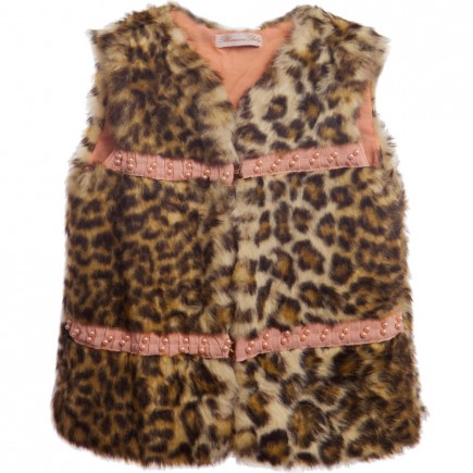 MISS BLUMARINE Girls Leopard Synthetic Fur Gilet