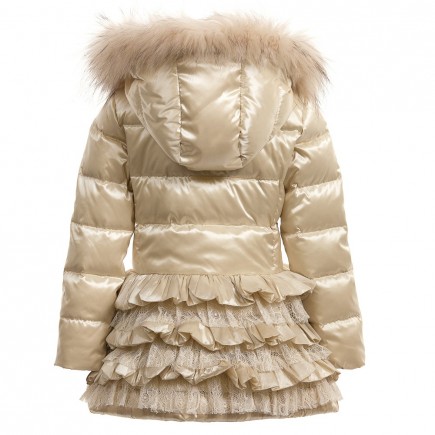 MISS BLUMARINE Girls Gold Down Padded Coat with Fur Trim Hood
