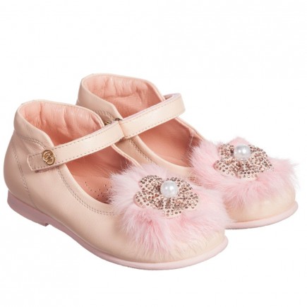 MISS BLUMARINE Girls Pale Pink Diamanté Velcro Shoes