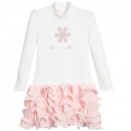 MISS BLUMARINE Girsl White & Pink Dress with Snowflake