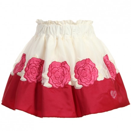MISS BLUMARINE Ivory Skirt with Red Roses
