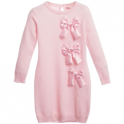 MISS BLUMARINE Pink Cashmere Sweater Dress with Satin Bows