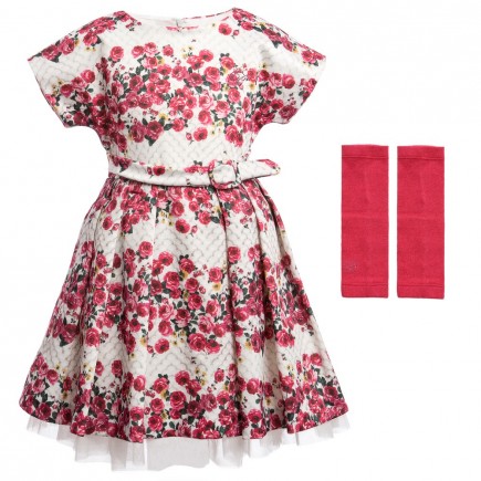 MISS BLUMARINE Rose Print Dress with Arm Warmers