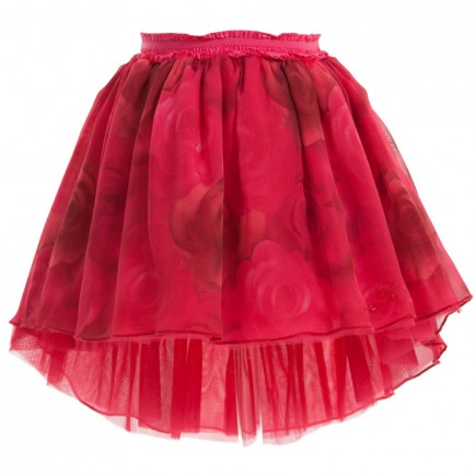 MISS BLUMARINE Rose Pink Silk Skirt with Roses Print