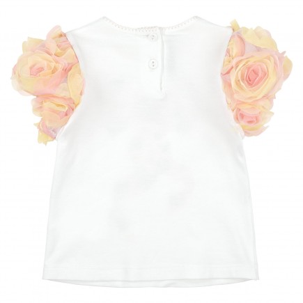 MISS BLUMARINE Cotton jersey T-shirt with appliqué flowers - White
